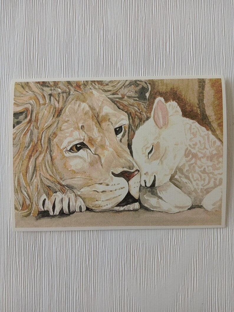 Lion and Lamb Watercolor Card Print
