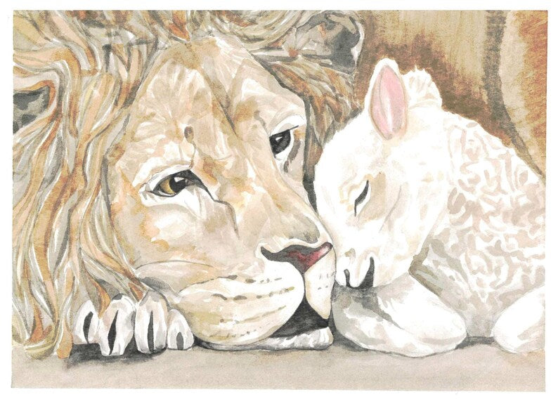 Lion and Lamb Watercolor Card Print