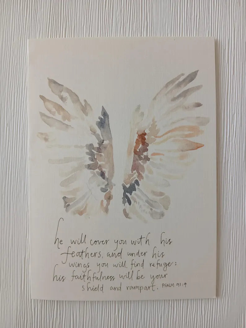 Psalm 91:4 Watercolor Card Print