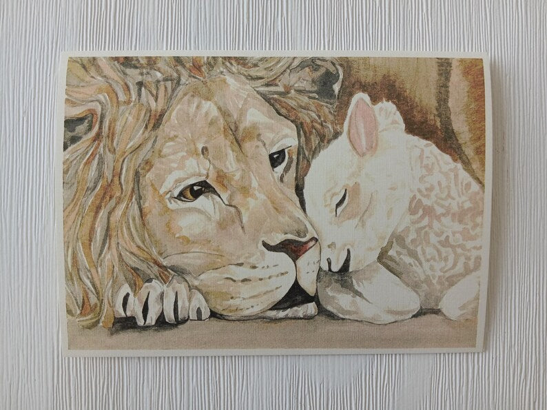 Lion and Lamb Watercolor Card Print