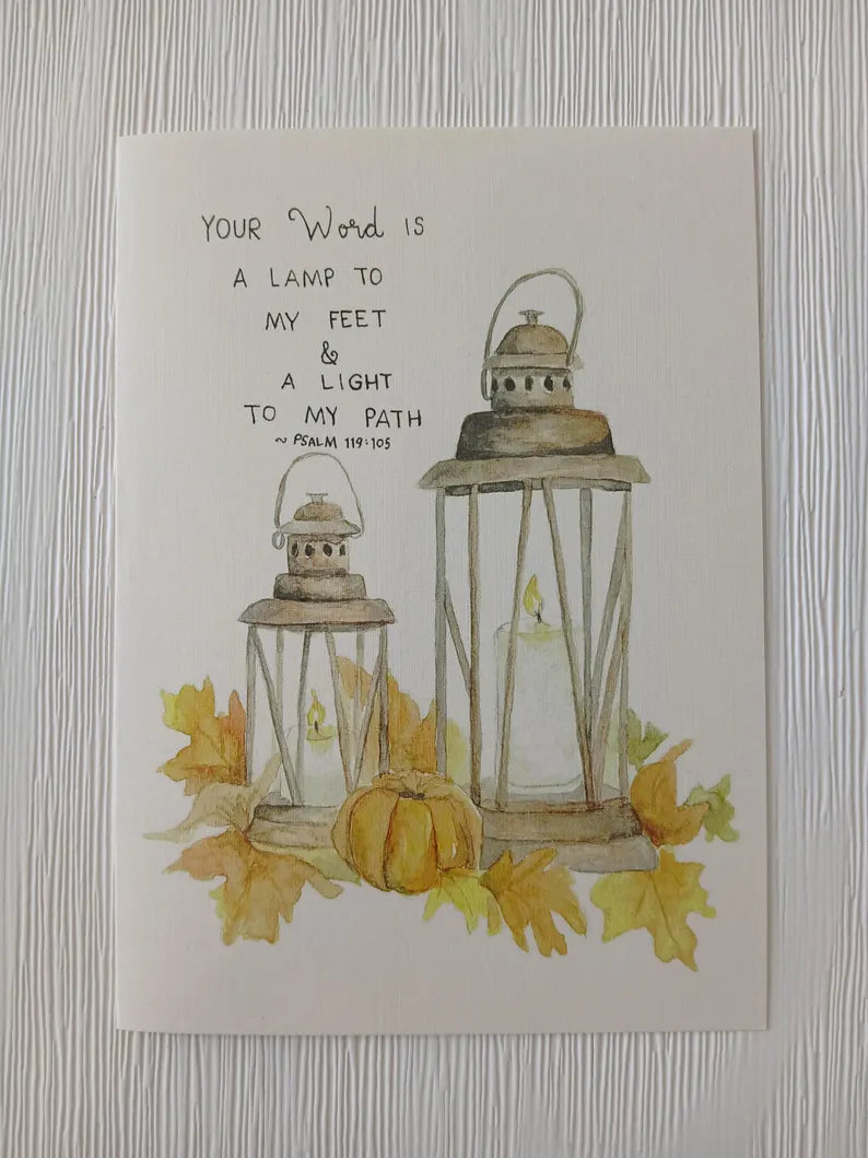 Fall Lantern Watercolor Card Print