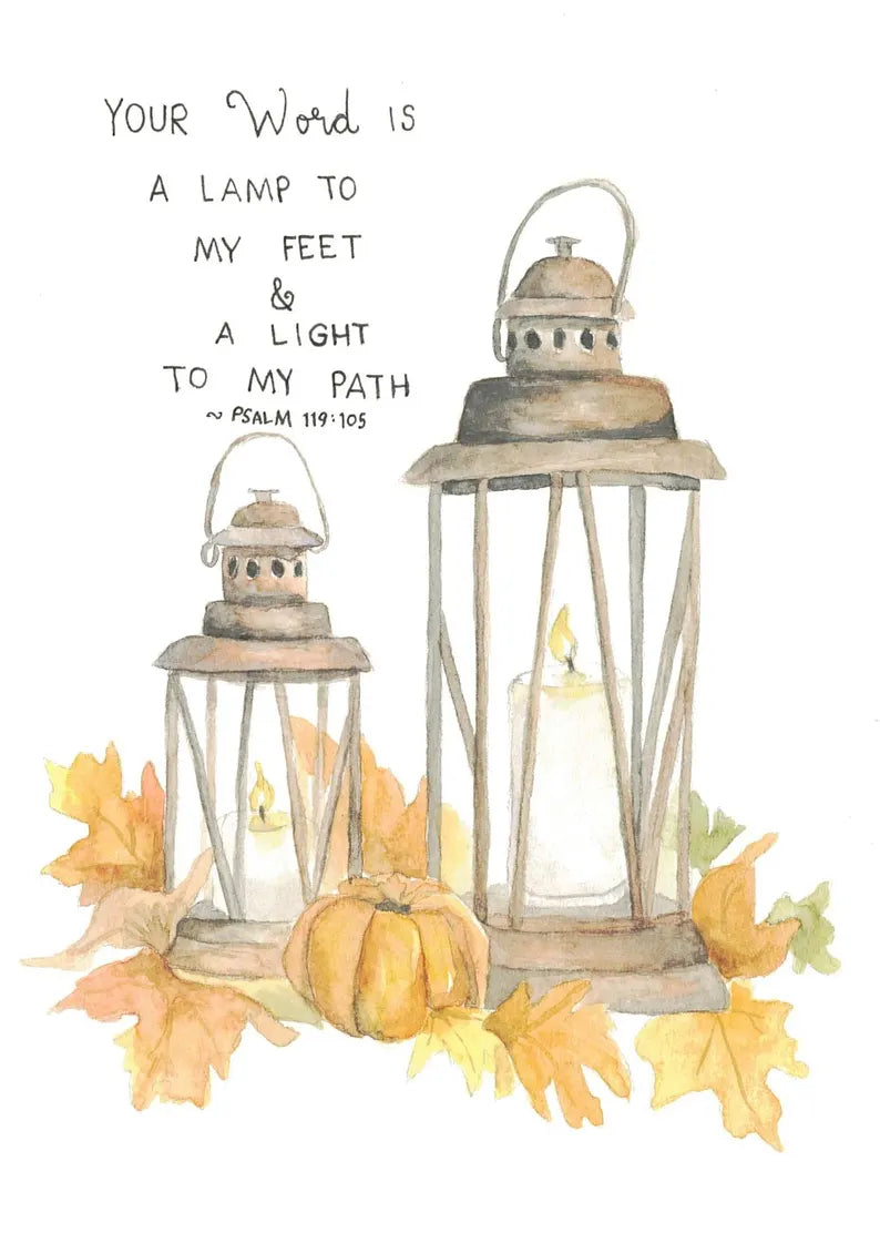 Fall Lantern Watercolor Card Print