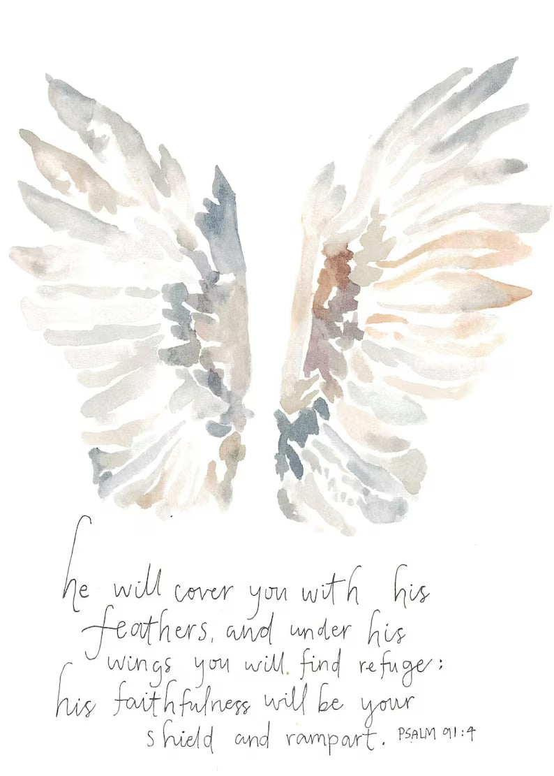 Psalm 91:4 Watercolor Card Print